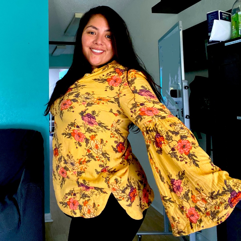 Free People Easy Girl Floral Bell Sleeve Tunic